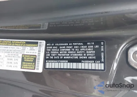 2015 Volkswagen Eos Komfort Edition from USA, damaged, VIN WVWBW8AH1FV005536